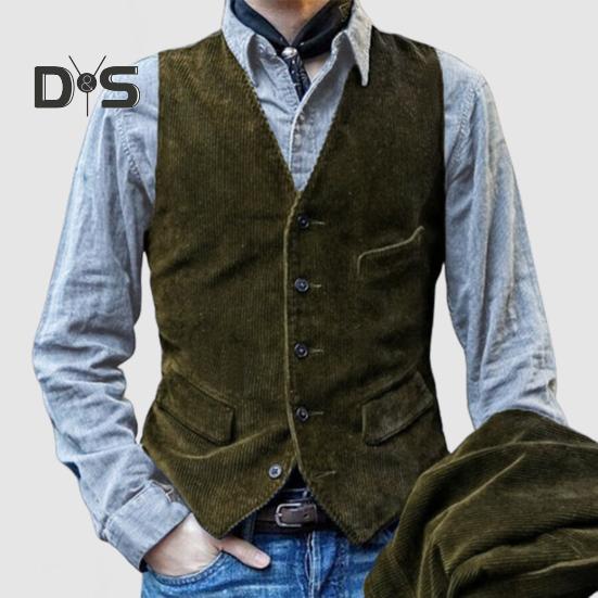 Мужской жилет с V-образным вырезом, без рукавов, однобортный жилет, однотонный, приталенный, вельветовый жилет в стиле ретро с карманами