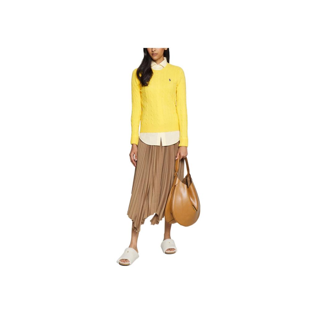 Polo Ralph Lauren SS23 Solid Color Embroidered Cable Knit Sweater Women Sweater Yellow 211891640-007