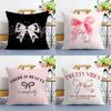 Korean Trendy Bow Pillow Case Plush Fabric Soft Double Sided Print Sofa Cushion Cover Throw Pillow Covers