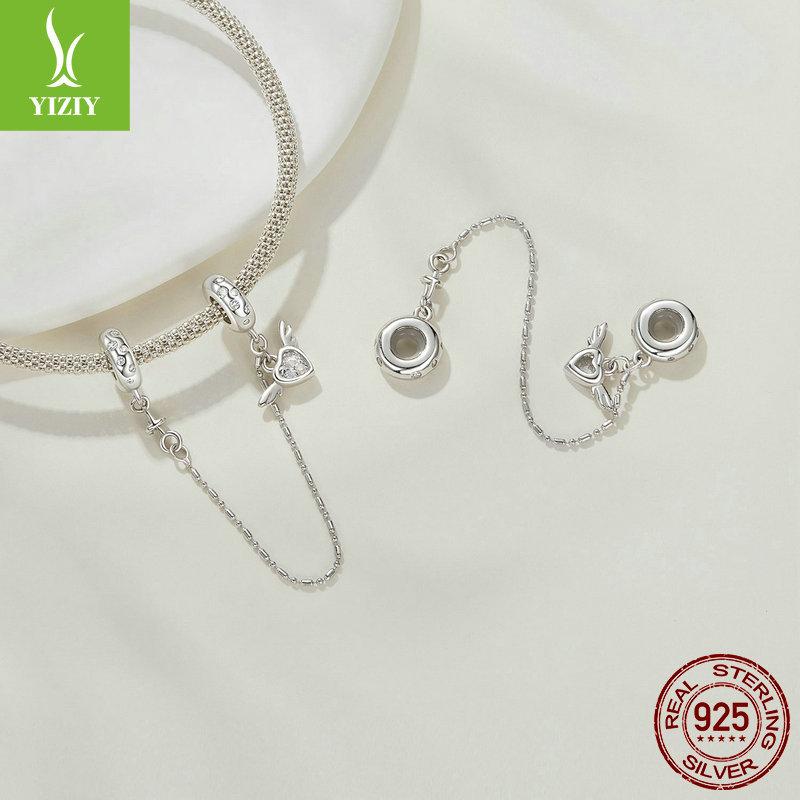 Love Wings Silicone Positioning Safety Chain, Simple Dream Wings 925 Sterling Silver Bracelet Beaded