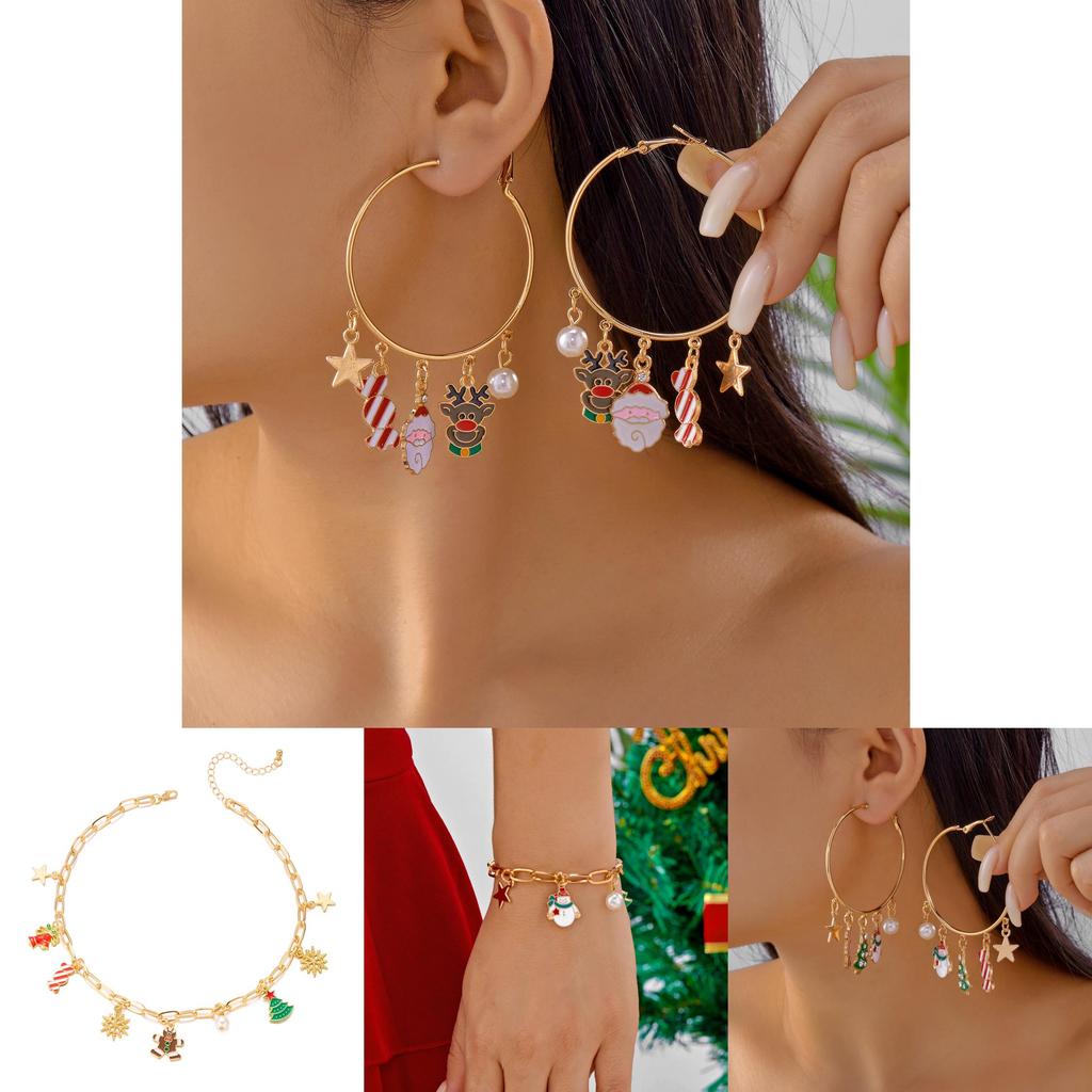 Snowflake Christmas Necklace And Earrings Set With Alloy Accents For Seasonal Gift