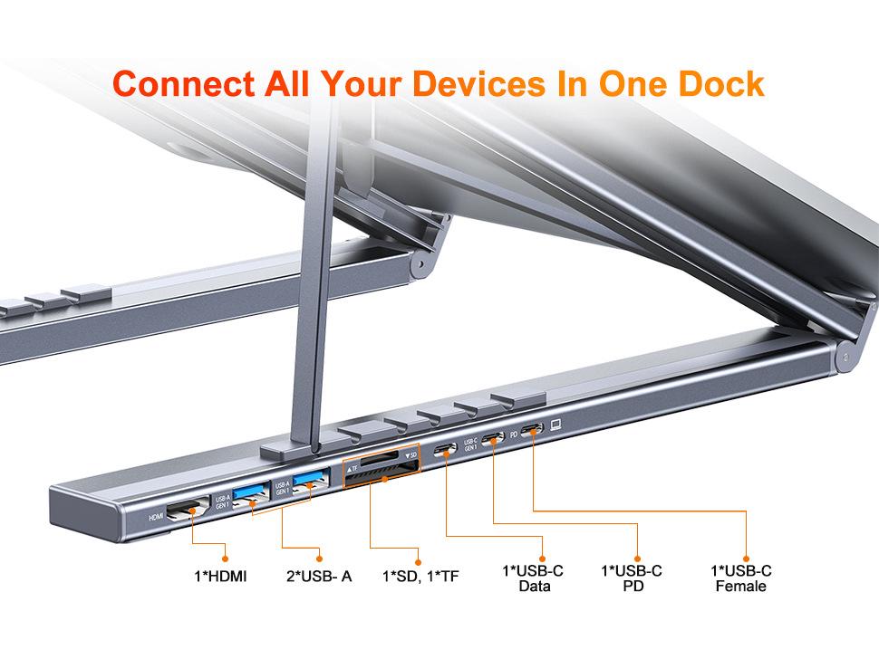 Алюминиевая складная подставка для ноутбука 7-в-1 и док-станция с регулируемой X-образной опорой