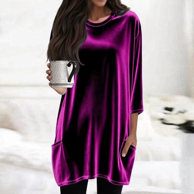 Женская модная повседневная однотонная футболка-пуловер с длинным рукавом