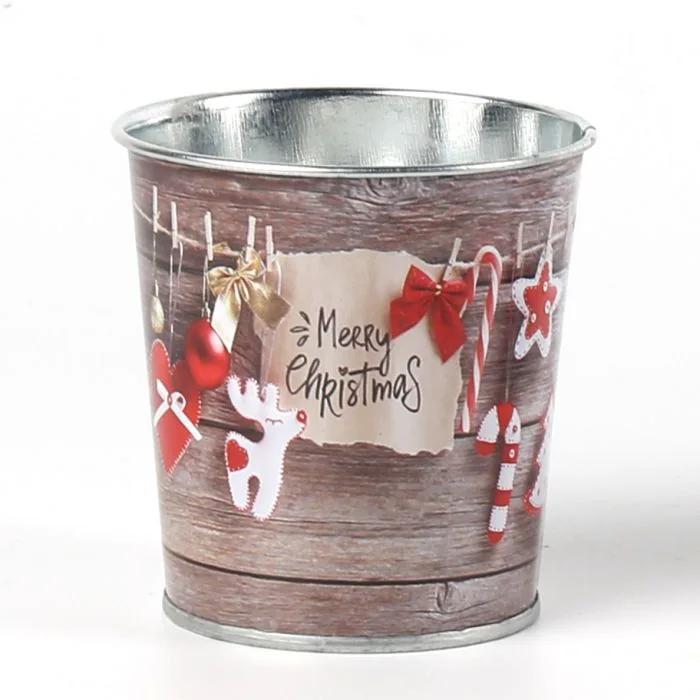 Рождественское ведро, металлическая корзина, ведро, рождественские украшения, винтажный держатель, декор для внутреннего и наружного использования