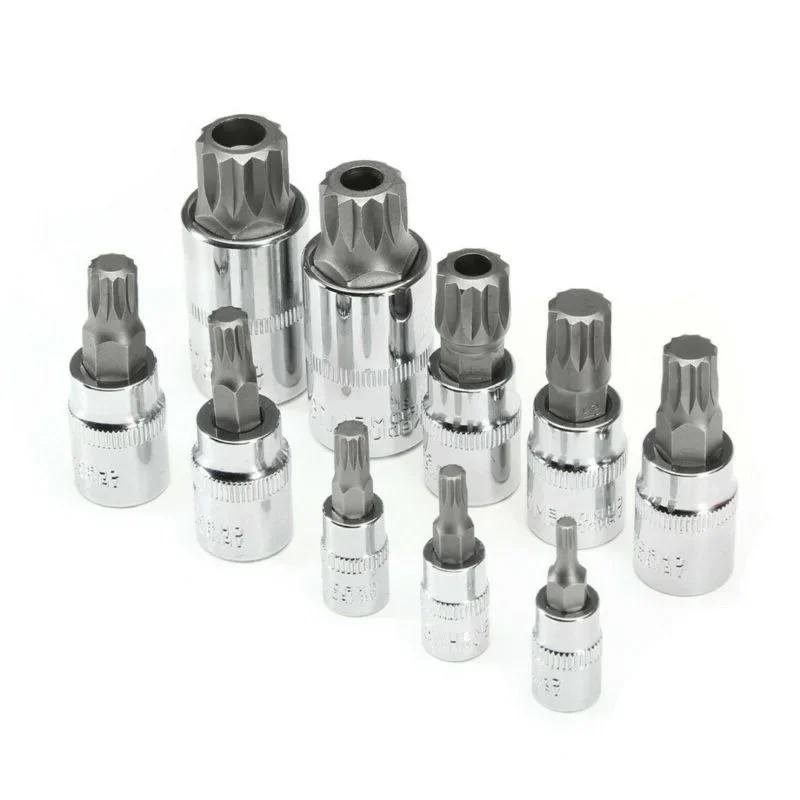 10pcs Set XZN 12 Point Spline Bit Socket S2 Steel 4-18mm Car Anti-Rust Ratchets Wrench Hand Tools High Hardness Blue Box