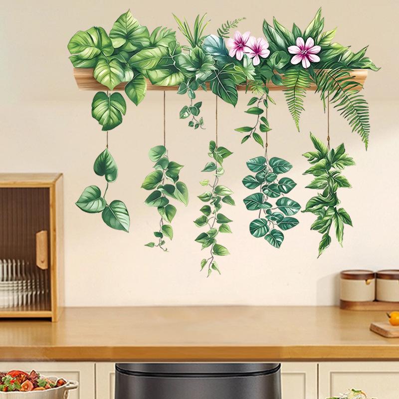 Fresh Green Plants Wall Stickers Self-Adhesive Removable Vinyl Decals for Kitchen Cabinet Foyer Potted Plants Posters Home Decor