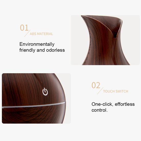 Мини-увлажнитель воздуха в форме вазы с текстурой дерева, тихий, с холодным паром, USB, настольный диффузор для автомобиля, офиса, комнаты, спальни