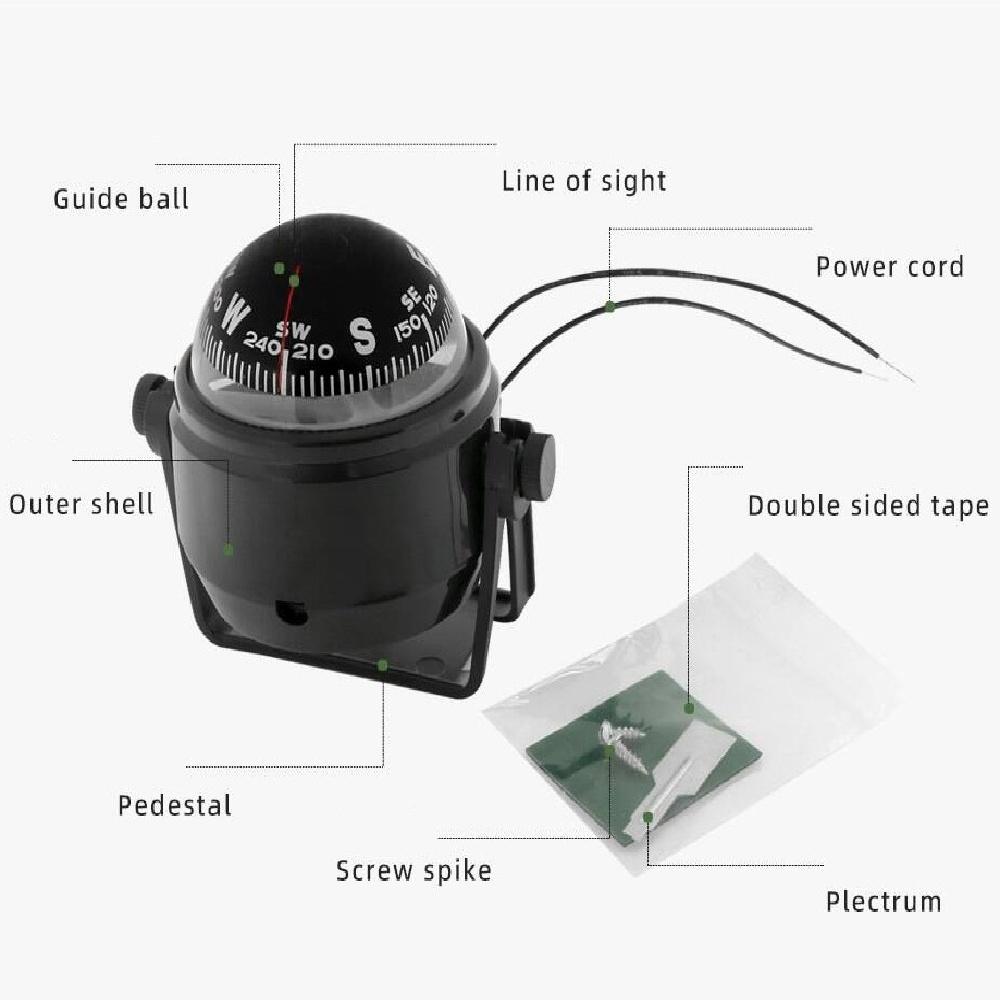Регулируемый лодочный компас из АБС-пластика, устанавливаемый на приборную панель, электронный навигационный морской ночной шаровой компас для лодки, грузовика, каравана.