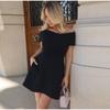 Women Simple Patchwork Off The Shoulder Party Dress Spring Summer Short Sleeve Mini Dress Slash Neck Solid Color Ladies Dress