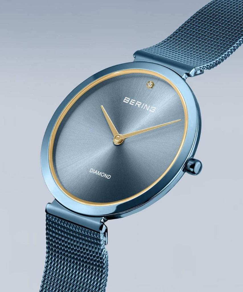 BERING Charity Blue Stainless Steel Mesh Time to Care Official Internal Sapphire Women's Watch, Quartz, Strap, 18132-Charity1, Import, 3-Year