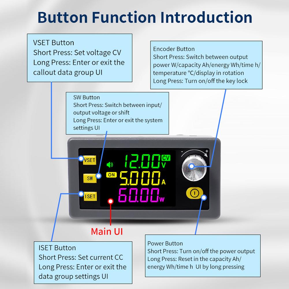 Цифровой регулятор напряжения постоянного тока, модуль питания, полный угол обзора, цветной ЖК-дисплей VA