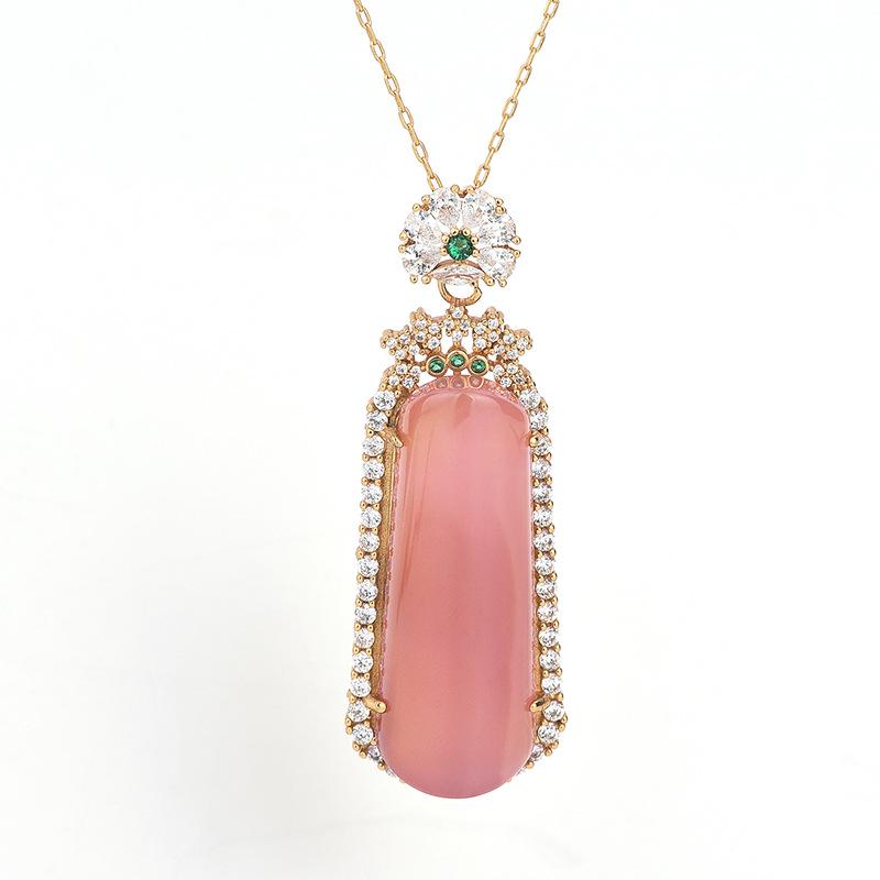 2022 Весна/Лето Китайский стиль Позолоченная медь Амулет мира Натуральный фиолетовый агат Подвеска Ожерелье