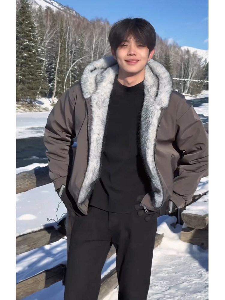 Мужская зимняя куртка с капюшоном "Король Полярных Волков" с густым мехом норки и большим воротником, утолщенная хлопковая верхняя одежда с подкладкой из бархата