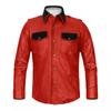 Casual Biker Outdoor Men's Red Festive Leather Shirt Real Soft Lambskin Handmade Stylish