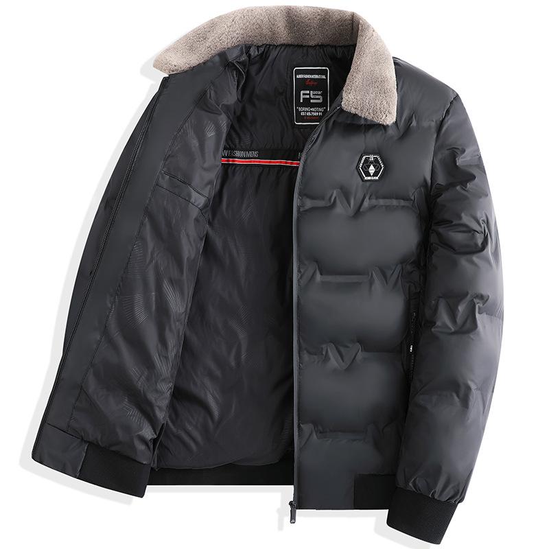 Men's Windproof Bomber Jacket Winter Warm Padded Thick Outwear Flight Coats Fleece Lapel Jackets for Male Plus Size
