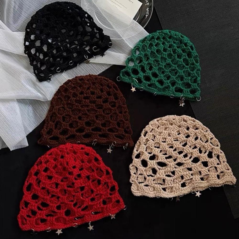Hollow Out Crochet Hollow Knitted Hat Star Tassels Weave Cap Fashion Knit Beanies Outdoor