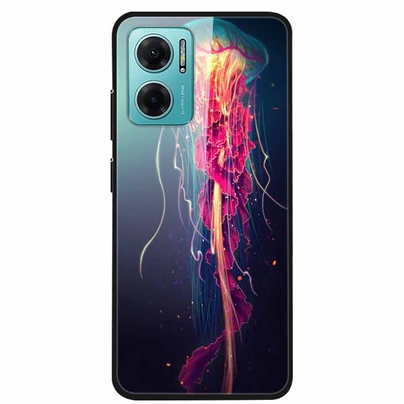 Чехол Для Xiaomi Redmi Note 11E Роскошный Закаленное Стекло Жесткая Задняя Крышка Для Redmi Note 11E Capa Ударопрочный Цветок Funda Волк Coque