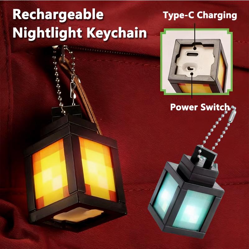Creative Mini Nightlight Keychain Rechargeable Lantern Pixel Lamp Home Room Bedside Atmosphere Light Backpack Decoration Gift