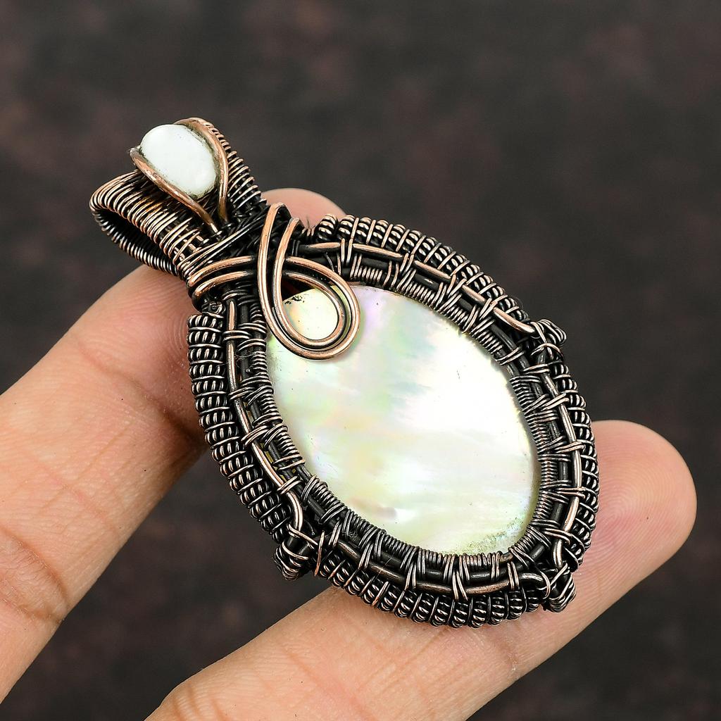 Mother Of Pearl Pendant Copper Wire Wrapped Pendant Handmade Pendant Unique Copper Jewelry Gemstone Pendant For Gift Mother Of Pearl Jewelry