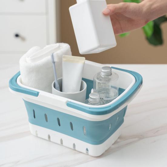 Storage Basket Portable Folding Plastic Bath Caddy with Handle Large Capacity Strong Load-bearing Travel Bathroom Organizer