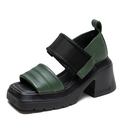 GKTINOO Ретро Сандалии ручной работы 2025 Лето Новинка Натуральная кожа в сочетании Вышивка Толстая подошва Женская обувь