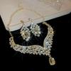Flash diamond water drop stud earrings necklace two-piece set retro court style light luxury high sense collarbone chain evening dress accessories 