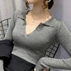 Осенний корейский пуловер с длинными рукавами, свитер, пуловер, тонкие свитера, сексуальные модные топы, трикотажная нижняя одежда 16644