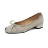 Natural Leather Spring Summer Size 41 Thick Low Heels Women Square Toe Hollow Decoration Breathable Slip On Pumps