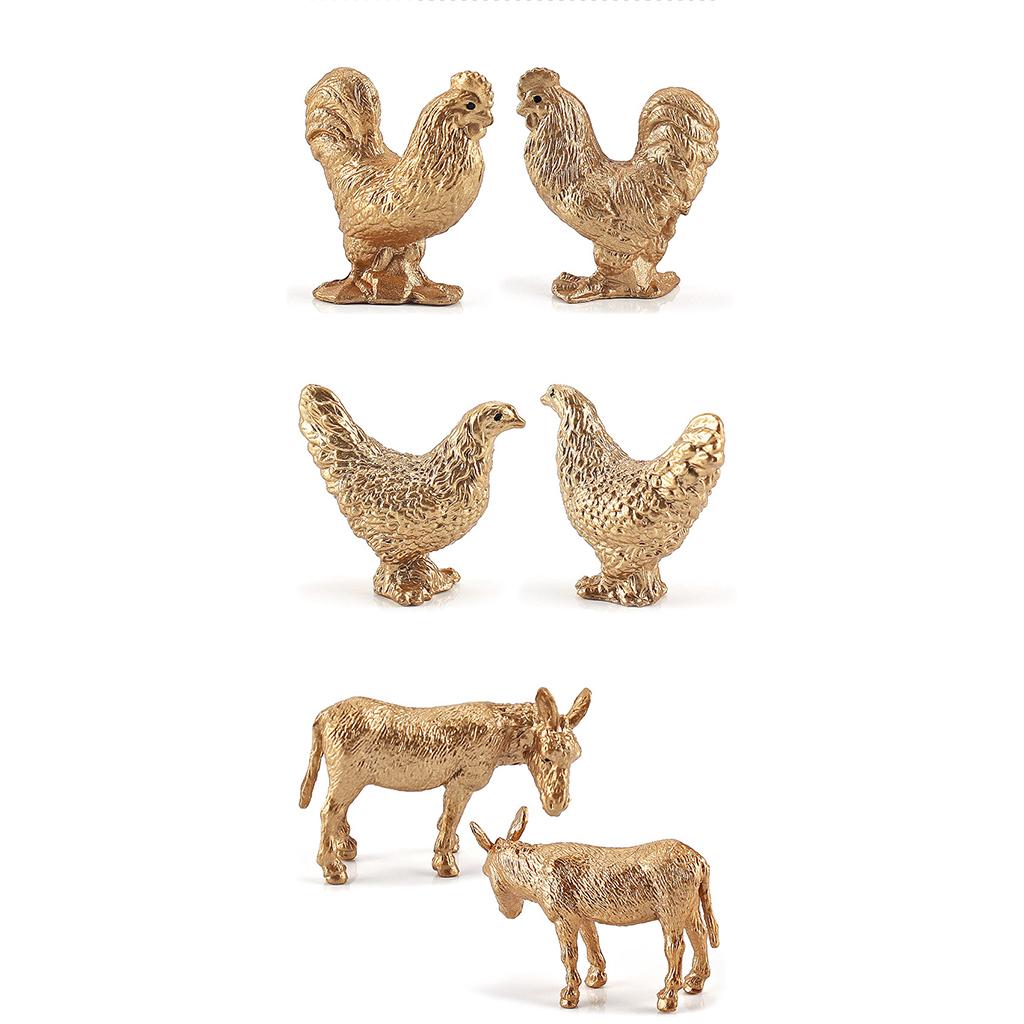 12 Pcs Poultry Animal Figures Simulation Model Golden Figurine Statue Chicken DuckGoose Cattle Educational Toys