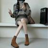 Осень и зима леопардовый принт задняя молния ретро замша квадратный носок толстый каблук короткие ботинки модные универсальные ботинки Мартин голые ботинки