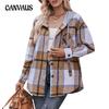 Autumn and Winter Ladies Shirt Long-sleeved Blouse Hooded Jacket Casual Medium-length Plaid Shirt