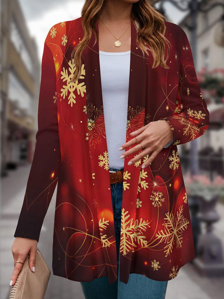 Women's Festive Snowflake Coat, Christmas Holiday Print, 3D Pattern Design, Winter Seasonal Long Sleeve