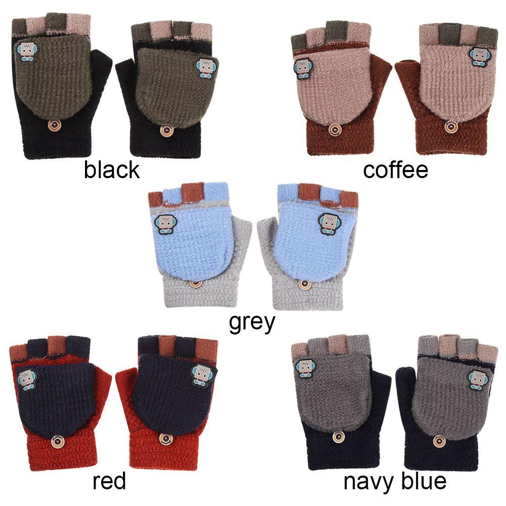 Students Children Fashion Knitted Glove Half-finger Gloves Thickening Gloves Winter Warm Mittens