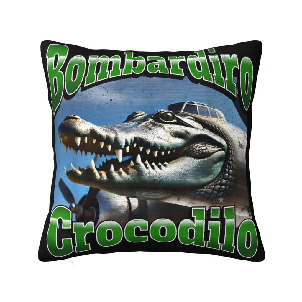 Мем Мозговая Гниль Bombardino Crocodilo Наволочка Чехол для Подушки Креативный Декор на Молнии Чехол для Декоративной Подушки на Сиденье 45x45см