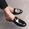Fashion Black Half Shoes For Men Patent Leather Shoes Casual Luxury Shoes Men Fashion Zapatos Charol Hombre Erkek Deri Ayakkabi Slippers