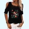 Women Fashion Off Shoulder Tee Shirt Casual Round Collar Summer Top Floral Print Short Sleeve T-shirt