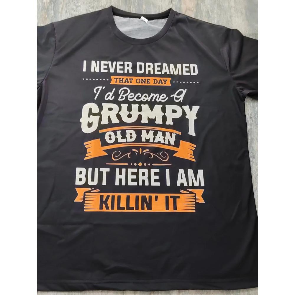 Vintage Style Men's T-Shirt - Crew Neck Tee with "Old for Man" Letter Print - Casual Short Sleeve Graphic Top