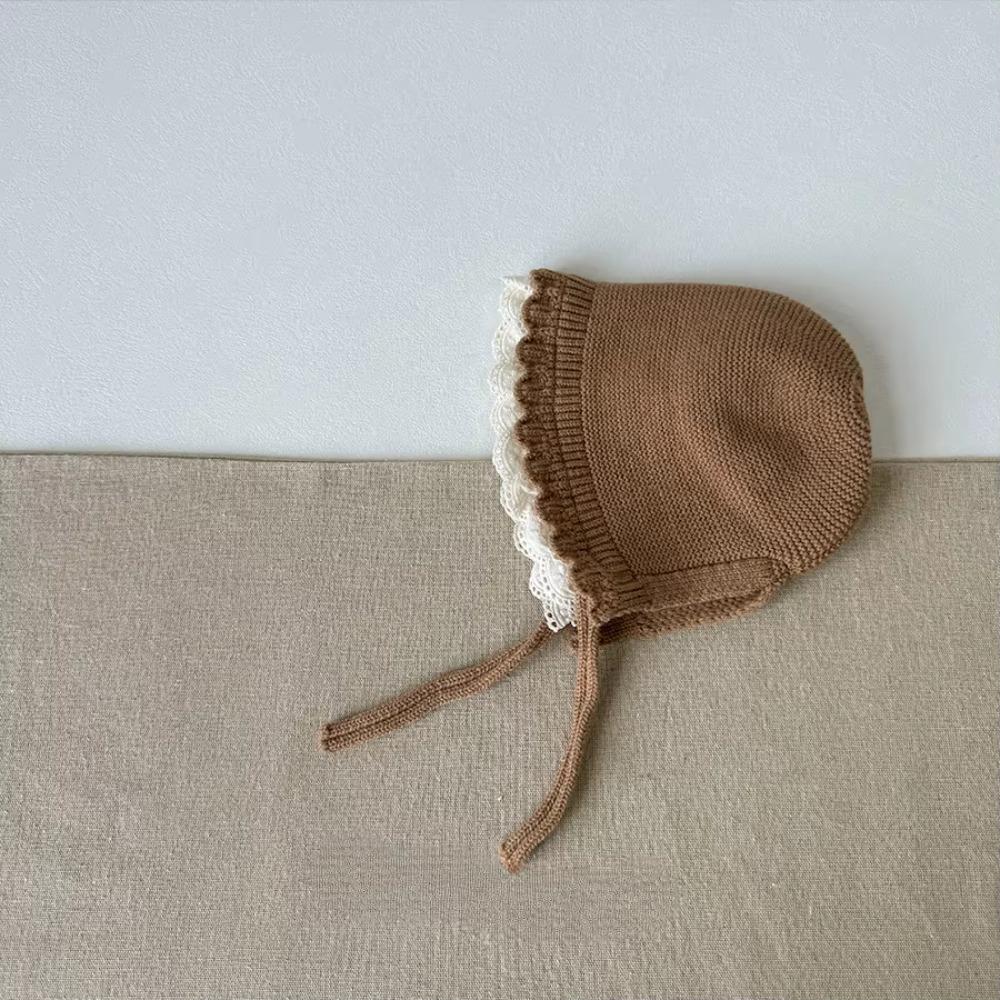 Шапочка с кружевной оборкой для защиты ушей, однотонная вязаная шерстяная шапка, новая осенне-зимняя шапка для мальчиков и девочек