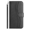 For iPhone 16 Stand Case with Strap PU Leather Wallet Phone Cover S Shape Stitching Design - Black
