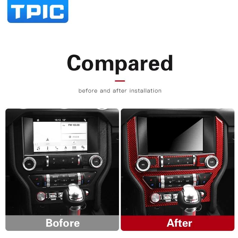 For Ford Mustang 2015-2019 Carbon Fiber Center Console CD Panel Air Condition Trim Sticker Cover Car Interior Tuning Accessories