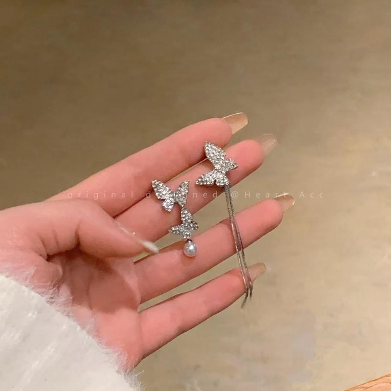 Уникальные серьги-пусеты из серебра 925 пробы с цирконом и жемчугом в виде бабочек для женщин - Высококачественная модная бижутерия