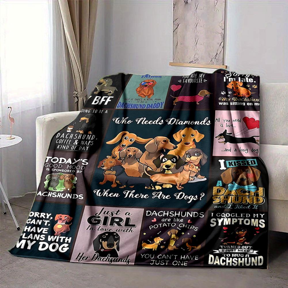 1pc Dachshund, Dog Lover Blanket, Lightweight Flannel Throw For Sofa, Bed, Travel, Camping, Livingroom, Office, Couch, Chair