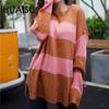 Women's Autumn and Winter O-neck Striped Knitwear Pullover Loose Fashion Jumper