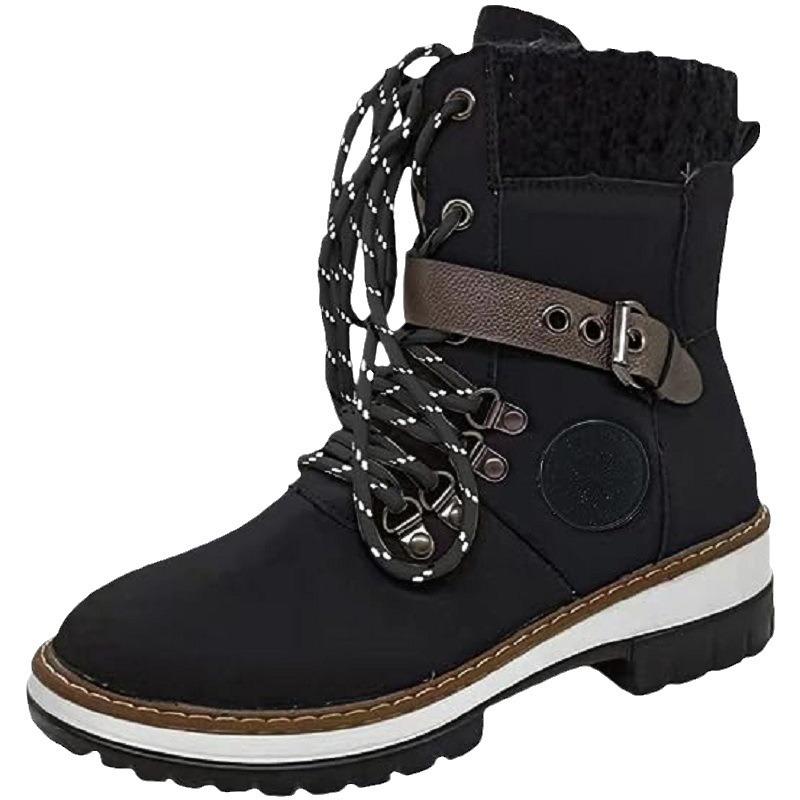 Осень и зима женские ботинки мартин большого размера с высоким голенищем, длинной трубой, пряжкой-ремнем, шерстяным верхом, шнуровкой