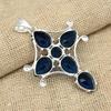 925 Sterling Silver Blue Sapphire Lab-Created Jewelry Handmade Gemstone Fancy Pendant
