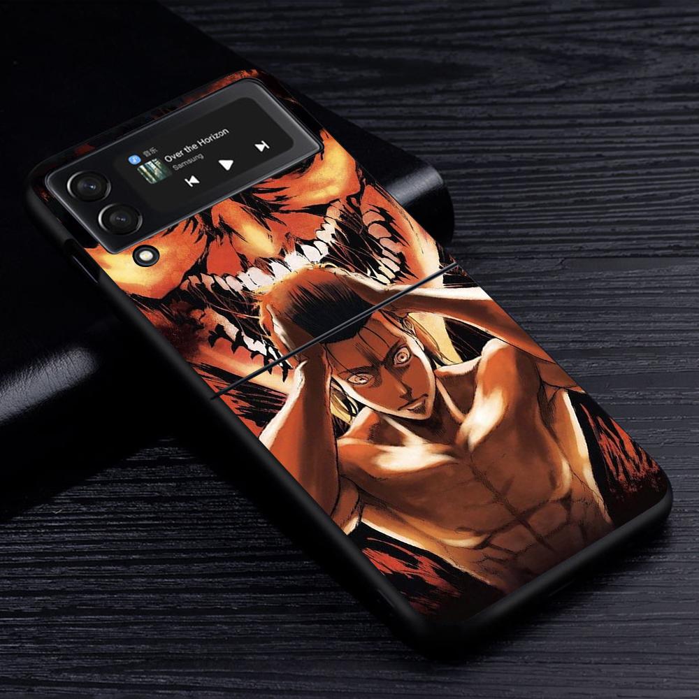 Аниме Чехол для мобильного телефона Attack On Titan для Samsung Galaxy Z Flip3 5G Flip4 Черный Чехол Z Flip 3 Жесткий ПК Роскошный Чехол Zflip3 Funda