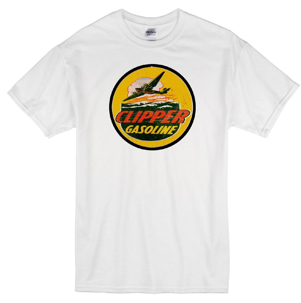 CLIPPER BRAND MOTOR OIL GASOLINE STATION RETRO AIRPLANE LOGO WHITE T-shirt Tops Tees Unisex
