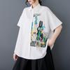 Plus Size New Summer Style 2025 Blouse Vintage Design Short Sleeve Printing Casual Shirt Women Loose Shirt