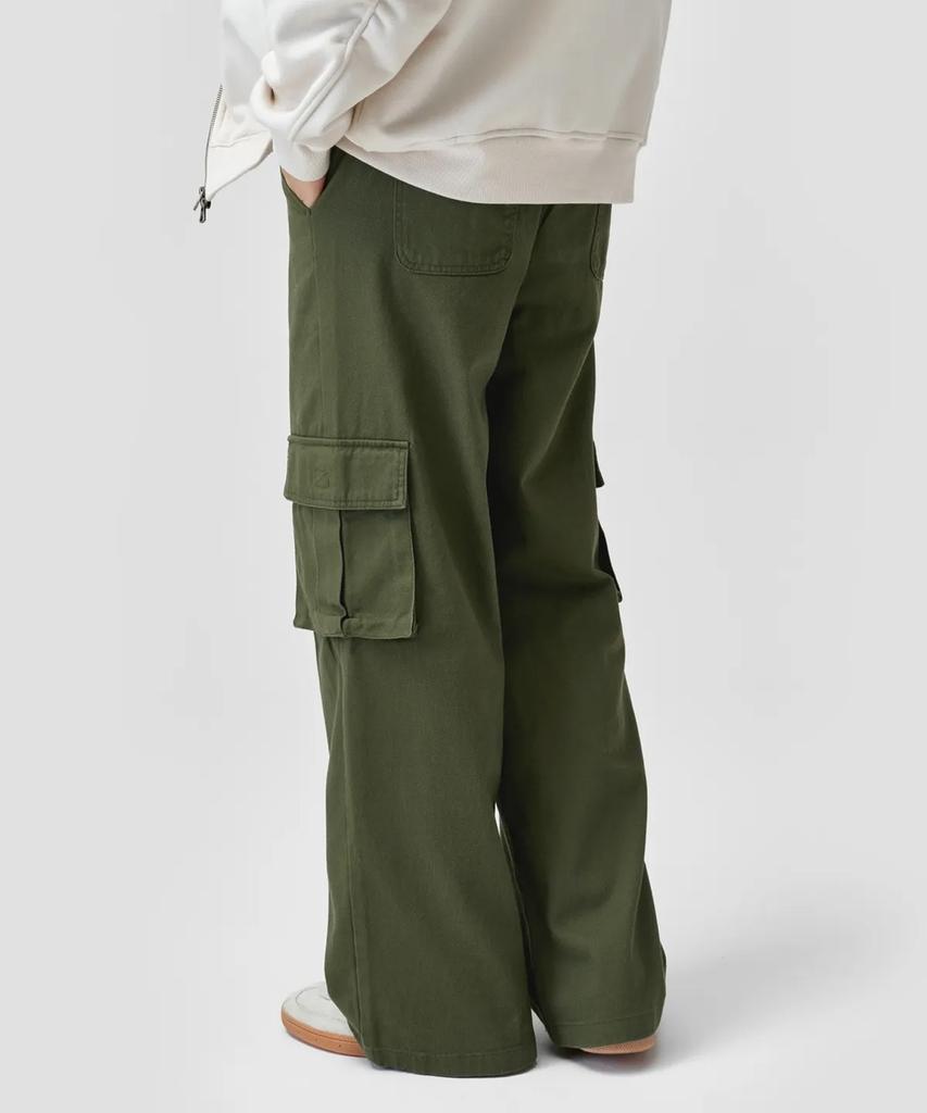 AGOD Wide Big Pocket Cotton Cargo Elastic Pants [Khaki]