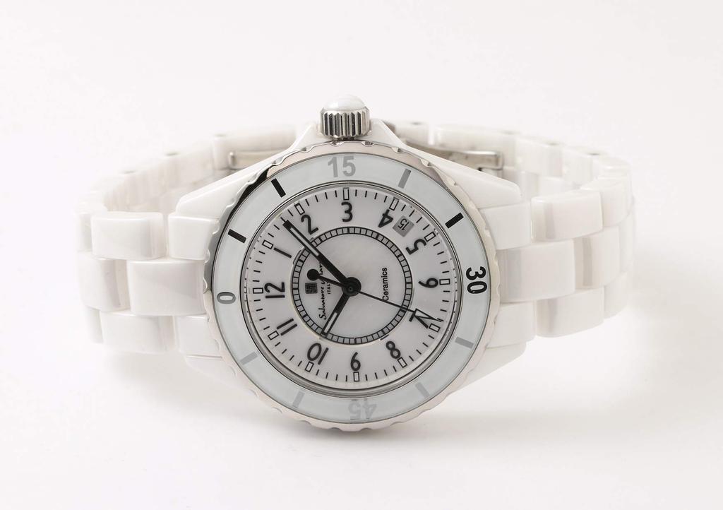 Salvatore Marra Ceramic Analog Quartz Rotating with Cloth Men's Watch, Waterproof, Bezel, White, WHA,